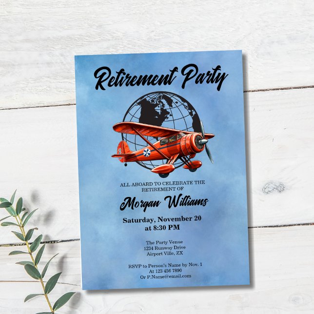Pension Party Globe Travel Flygplan Ställe Inbjudningar (Skapare uppladdad)