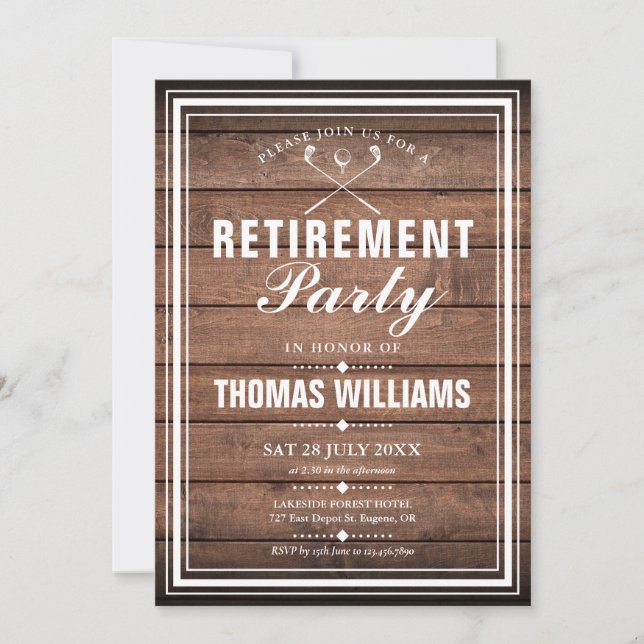 Pension Party Golf Rustic Wood Panels Inbjudningar (Framsida)