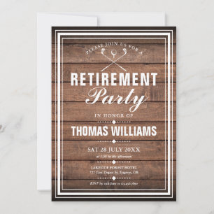 Pension Party Golf Rustic Wood Panels Inbjudningar