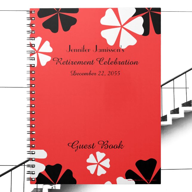 Pension Party Guest Bok Red Black White Blommigt Anteckningsbok (Skapare uppladdad)