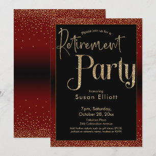 Pension Party Guld Glitter om Mörk Burgundy Red Inbjudningar