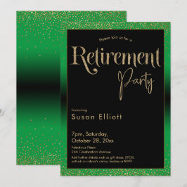 Pension Party Guld Glitter på Bright Grönt Inbjudningar