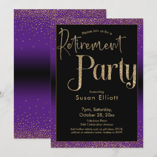 Pension Party Guld Glitter på Bright Lila Inbjudningar