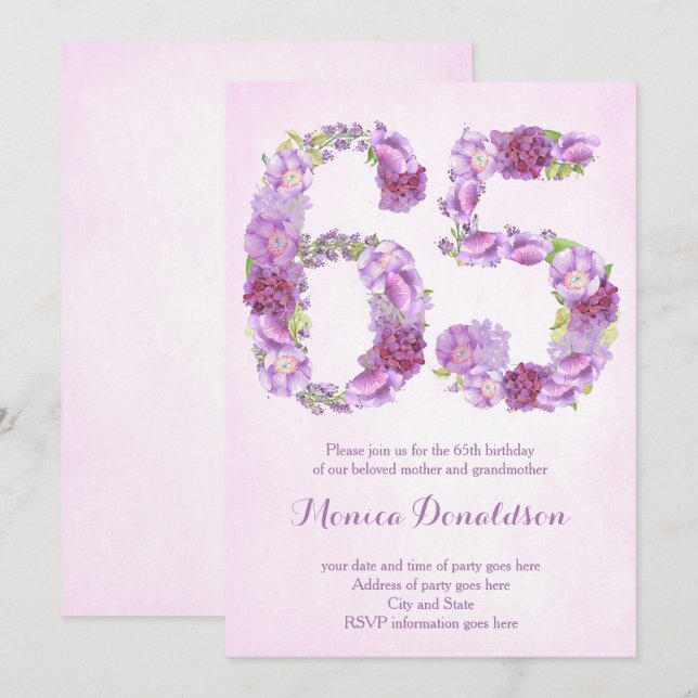 Pension Party Inbjudan, 65e, födelsedagsinbjudan Inbjudningar (Fram/baksida)