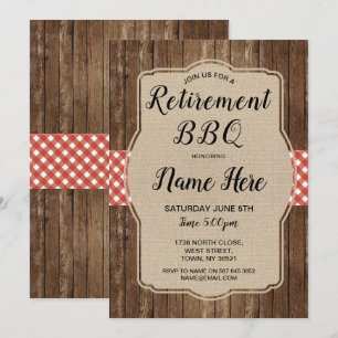Pension Party Inbjudan Gingham BBQ Burlap Red