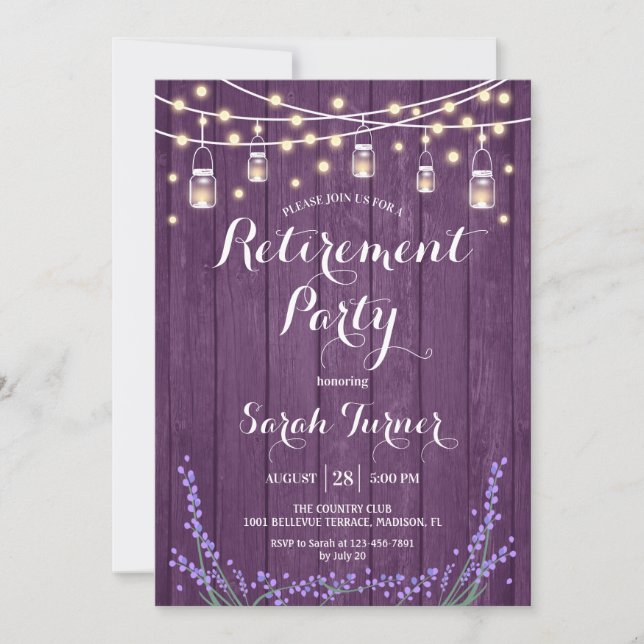 Pension Party - Lavender Rustic Lila Wood Inbjudningar (Framsida)