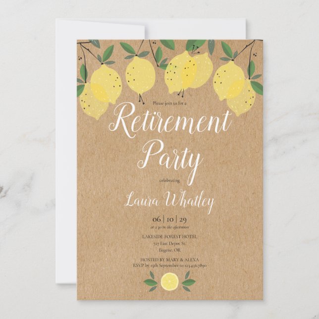Pension Party Lemons Rustic Kraft Inbjudningar (Framsida)