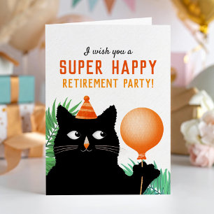 Pension party med svart katt och ballong hälsningskort