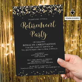 Pension Party Modern Black Guld Streamers Inbjudningar