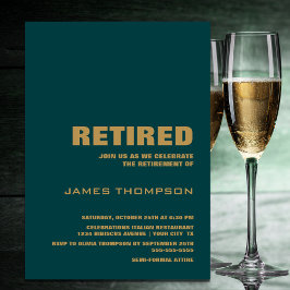 Pension Party Modern Simel Teal och Guld Inbjudningar