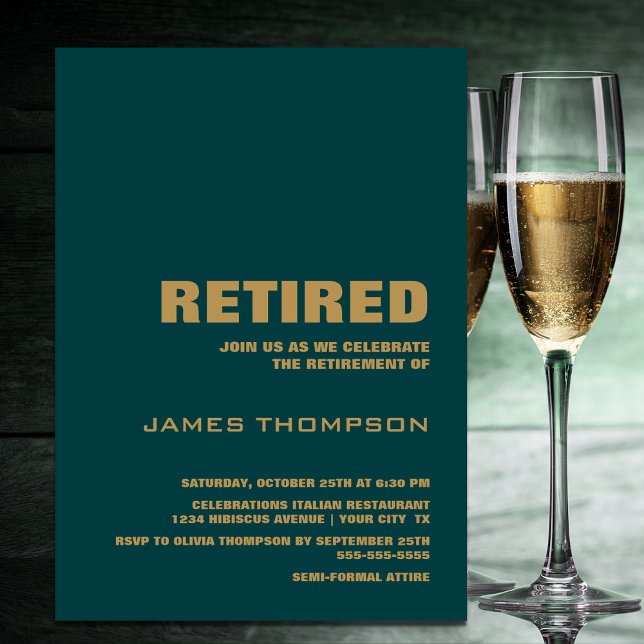 Pension Party Modern Simel Teal och Guld Inbjudningar (Skapare uppladdad)