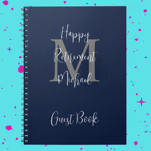 Pension Party Monogram Blue Grått White Guest Anteckningsbok