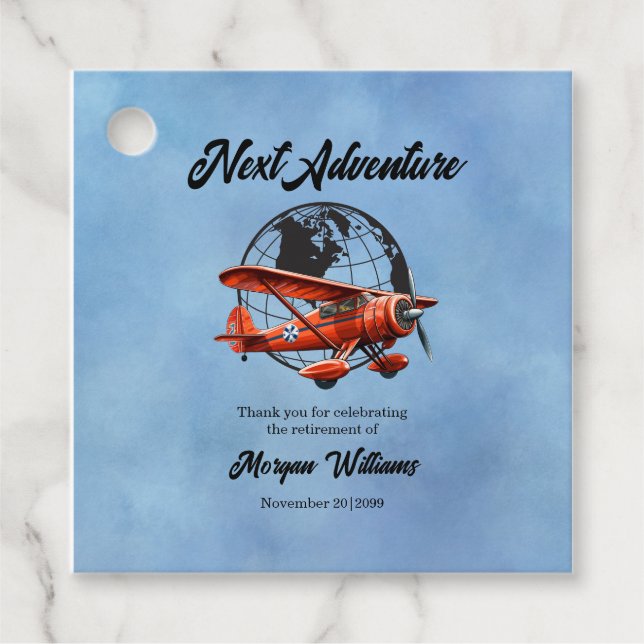 Pension Party nästa Äventyr-resa Flygplan Gåvor Etiketter (Framsida)