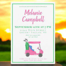 Pension Party Preppy Rosa Golf Cart Inbjudningar