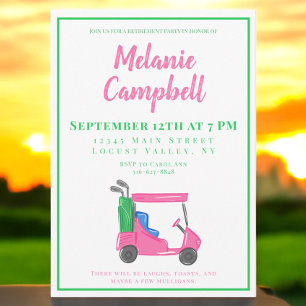 Pension Party Preppy Rosa Golf Cart Inbjudningar