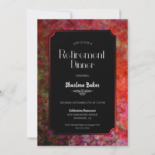 Pension Party Red and Black Middag Inbjudningar (Framsida)