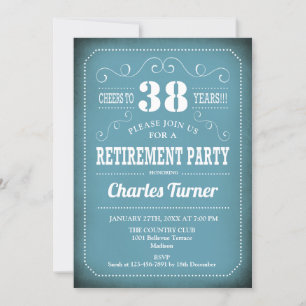 Pension Party - Retro Blue White Inbjudningar