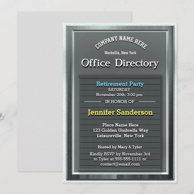 Pension Party | Roligt Silver Office-katalog Inbjudningar (Fram/baksida)