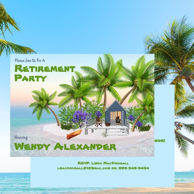 Pension Party - Roligt Vacation Inbjudningar (Retirement Party - Fun Vacation Invitation)