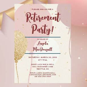 Pension Party Rosa och Guld Inbjudningar