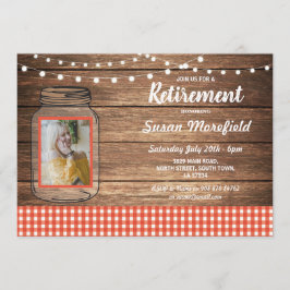 Pension Party Rustic Burk Wood Red Gingham Foto Inbjudningar