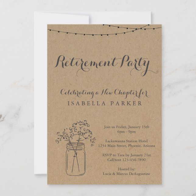 Pension Party| Rustic Kraft Papprare Inbjudningar (Framsida)