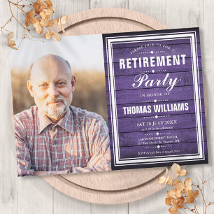 Pension Party Rustic Lila Barn Wood Photo Inbjudningar