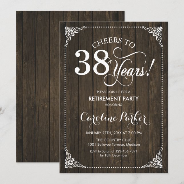 Pension Party - Rustic Wood Inbjudningar (Fram/baksida)
