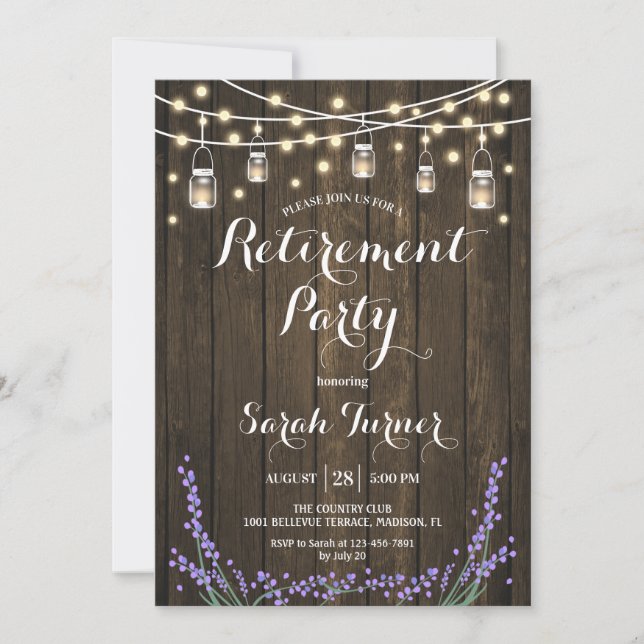 Pension Party - Rustic Wood, Lavender, Ljus Inbjudningar (Framsida)