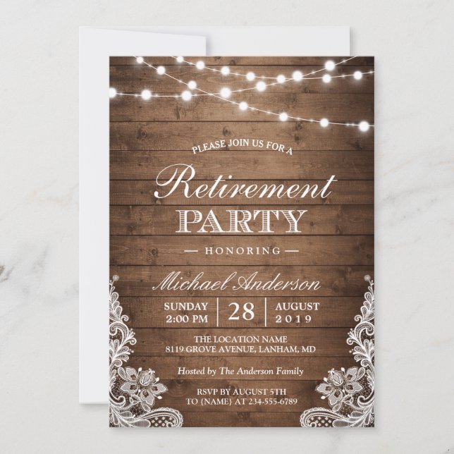 Pension Party | Rustic Wood String Ljus Snöre Inbjudningar (Framsida)