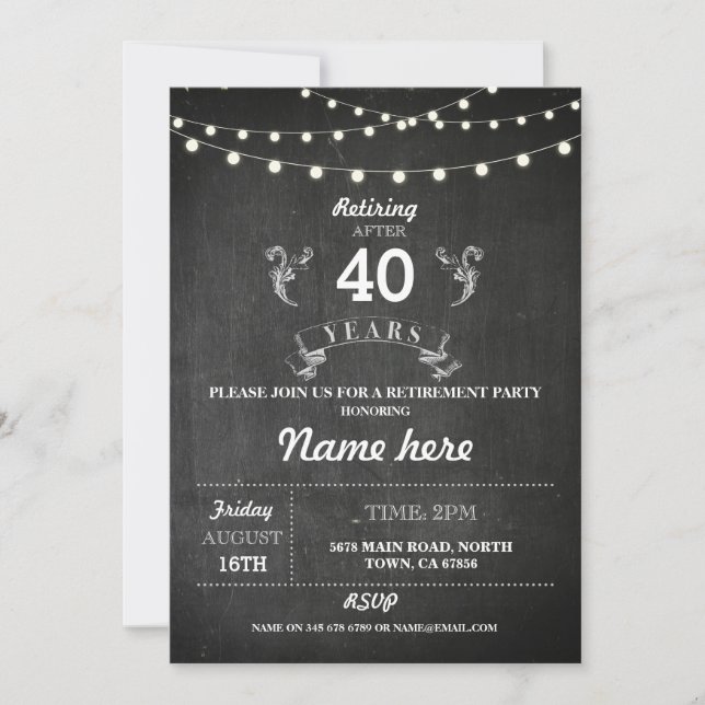 Pension Party Rustiskt pensionerad kalkbräda Inbju Inbjudningar (Framsida)
