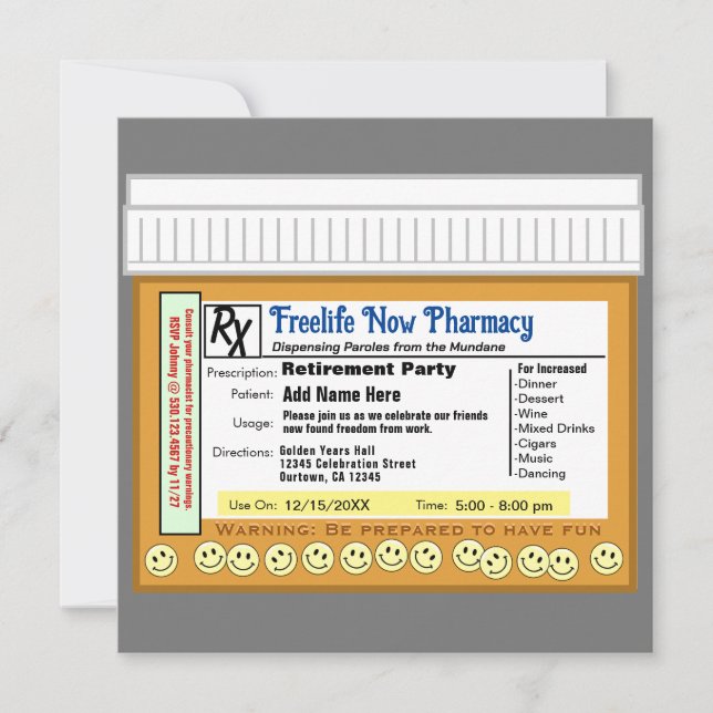 Pension Party RX för Roligt Inbjudningar (Framsida)