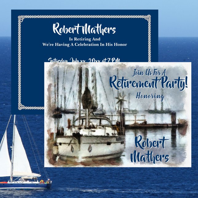 Pension Party - segeltema Inbjudningar (Retirement Party - Sailing Theme Invitation)