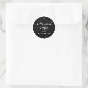 Pension Party Sticker Elegant Silver, svart Runt Klistermärke