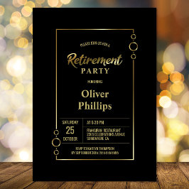 Pension Party Svarta med Guld Ram Party Inbjudningar