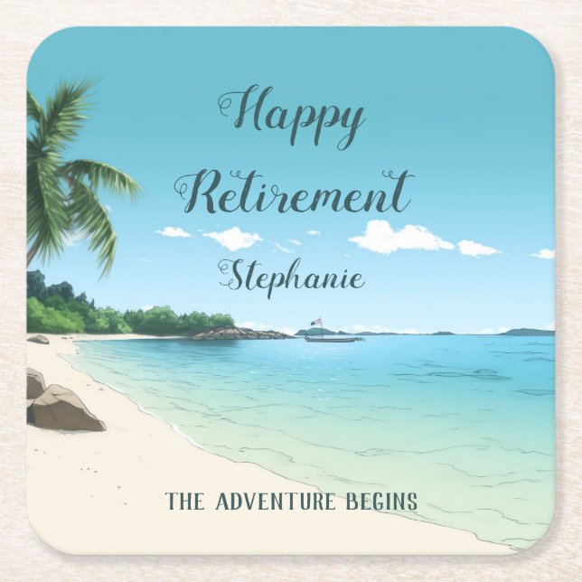 Pension Party Tropiska stranden Handflatan Träd Underlägg Papper Kvadrat (Framsidan)