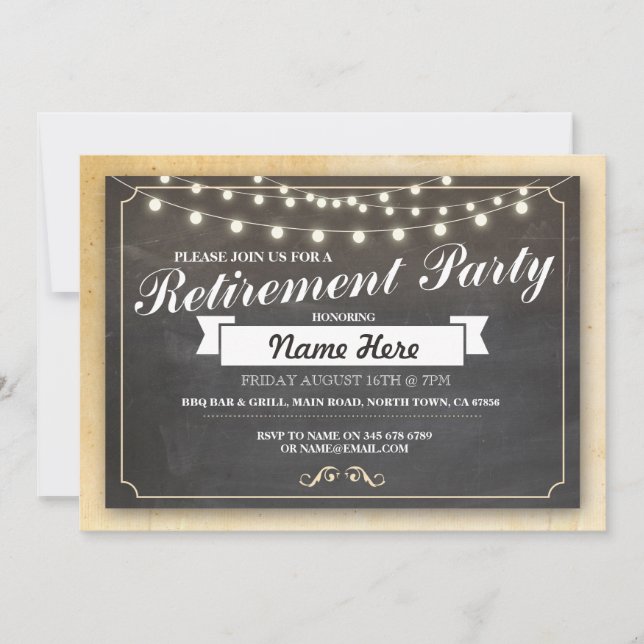 Pension Party Vintage Redragen Chalkboard Inbjudan (Framsida)