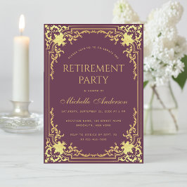 Pension Party Vintage Vin Färg Faux guldolja Inbjudningar