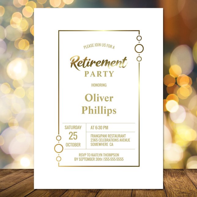 Pension Party White med Guld Ram Party Inbjudningar (Skapare uppladdad)