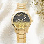 Pension Postal Worker Black guld tack Armbandsur<br><div class="desc">Elegant,  klassisk,  glamorös och feminin. En gåva till en pensionerad postarbetare. En faux guld färgad båge. Svart bakgrund. Med texten: Tack,  mallar för namn och yrke,  yrke.</div>