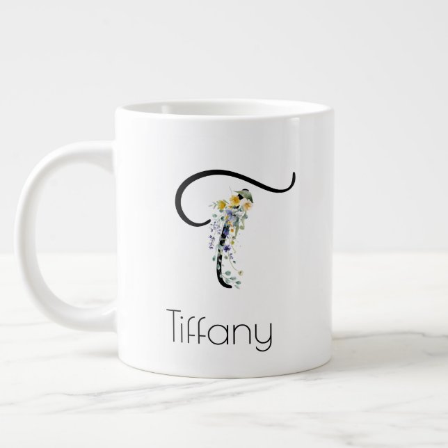 Pension-presentarbetsgivarens monogram vattenfärg jumbo mugg (Vänster)