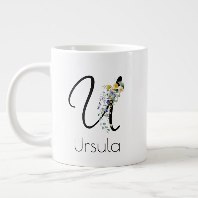 Pension-presentarbetsgivarens monogram vattenfärg jumbo mugg (Vänster)