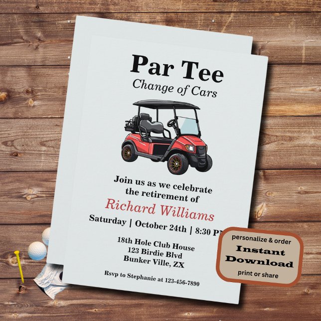 Pension Red Golf Cart Par Tee Inbjudningar (Skapare uppladdad)