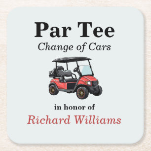 Pension Red Golf Cart Par Tee Underlägg Papper Kvadrat