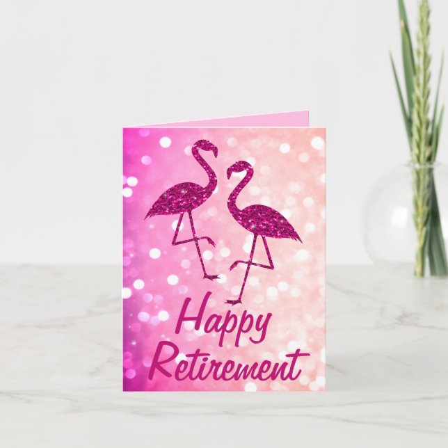 Pension rosa flamingo Anpassningsbar Hälsning Kort (Framsida)