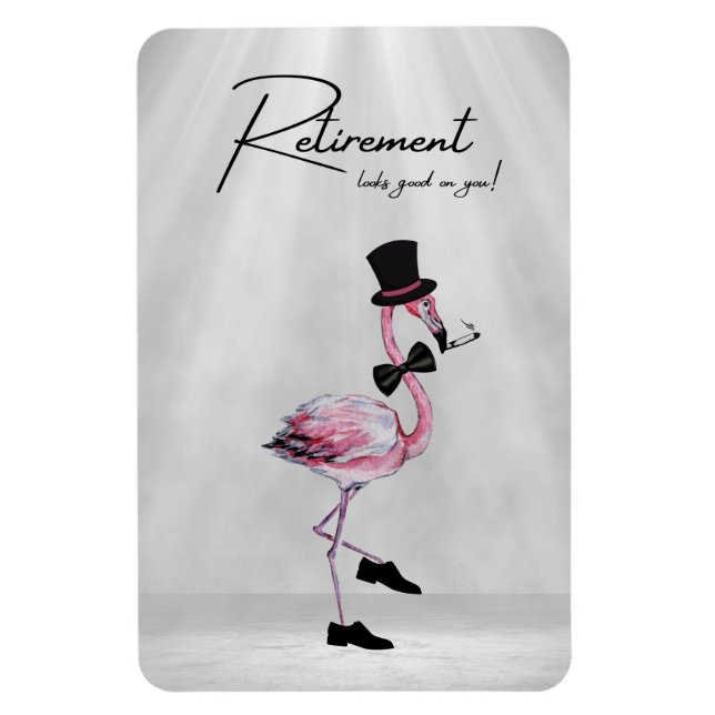 Pension ser bra på dig! Dapper Rosa Flamingo Magnet (Vertikal)