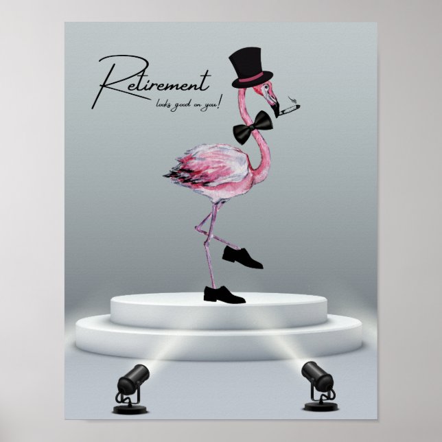 Pension ser bra på dig! Dapper Rosa Flamingo Poster (Framsidan)