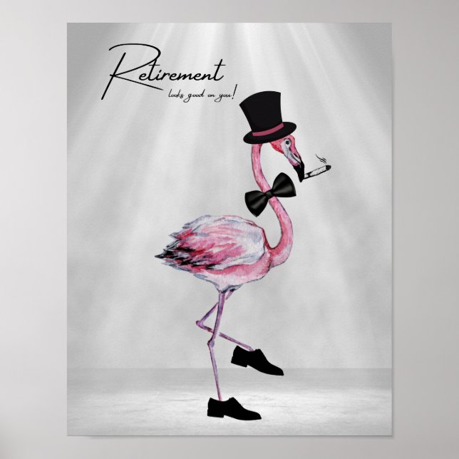Pension ser bra på dig! Dapper Rosa Flamingo Poster (Framsidan)