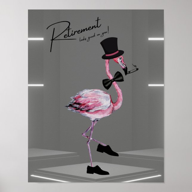 Pension ser bra på dig! Dapper Rosa Flamingo Poster (Framsidan)