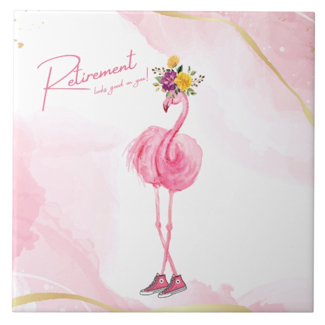 Pension ser bra på dig! Flamingo in Sneakers Kakelplatta (Framsidan)